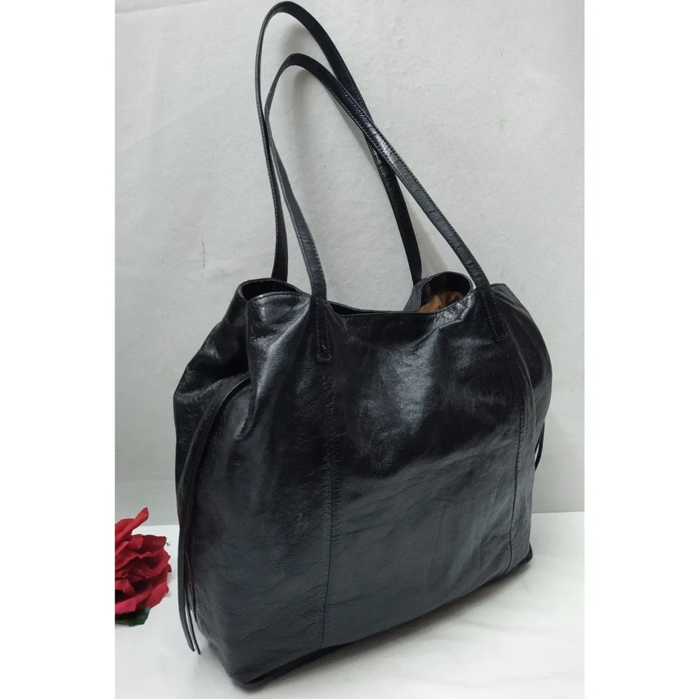 HOBO Black Leather Double Handles Shoulder Bag
